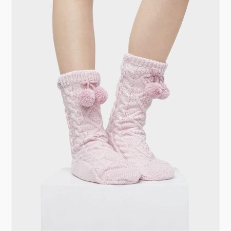 UGG Pom Pom Fleece Lined Crew - Sokker Dame - Grå Rosa (NO-P382)